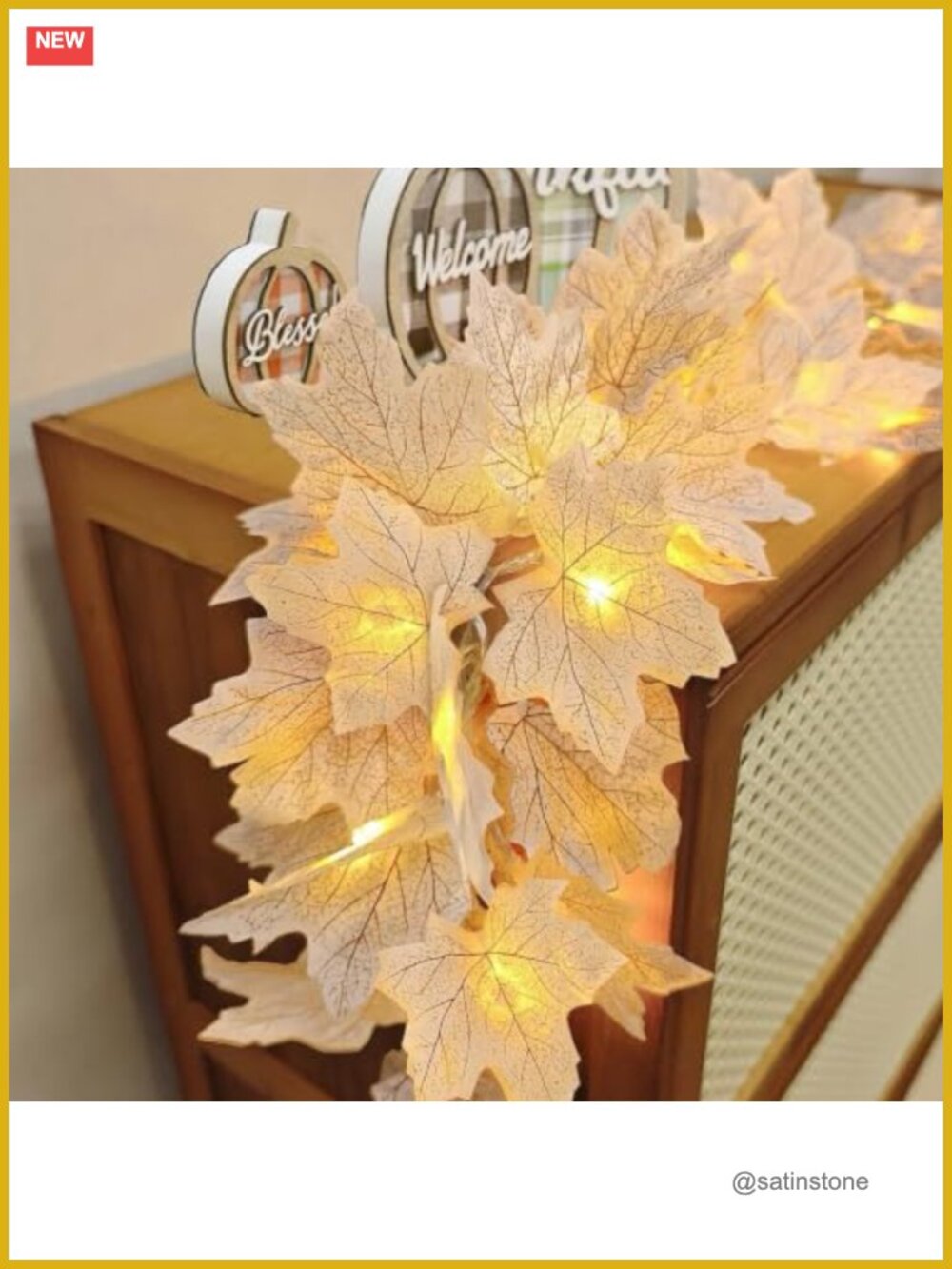 2-Pack Lighted Fall Garland Battery Operated Silk Maple Leaves LED